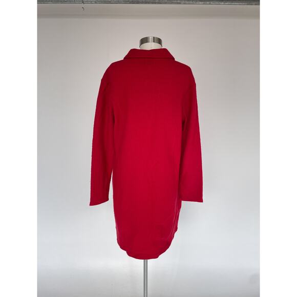Y2K Red Wool Embroidered Knit Trench Coat  / Sz XL / Boho Long Sweater Felted - Picture 3 of 9